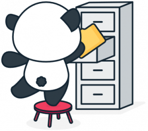 Canvas Panda mascot filing folders